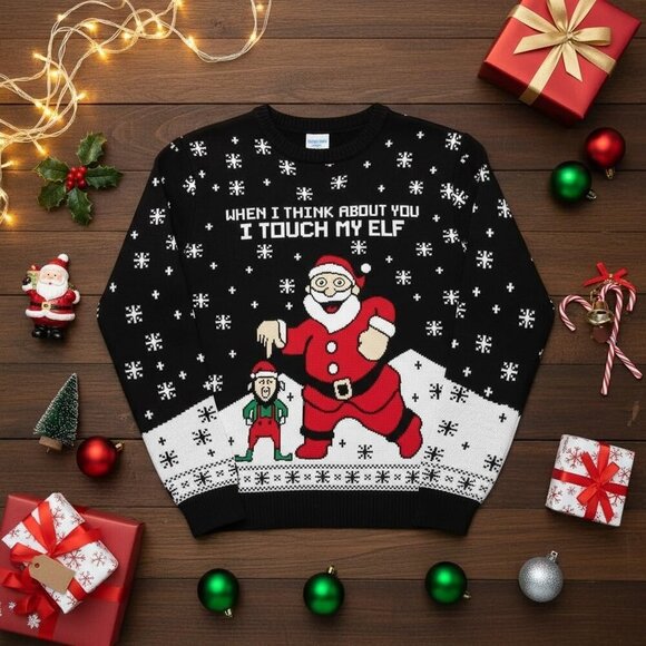 Mens Ugly Christmas Sweater Santa Hockey Golf Funny Holiday Knit Pullover - Picture 7 of 7